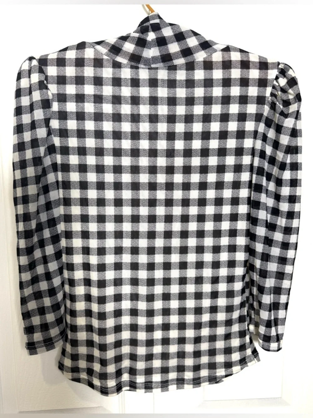 Free People Gather Gingham Puff Sleeve Top Black White XS Sheer Lined
